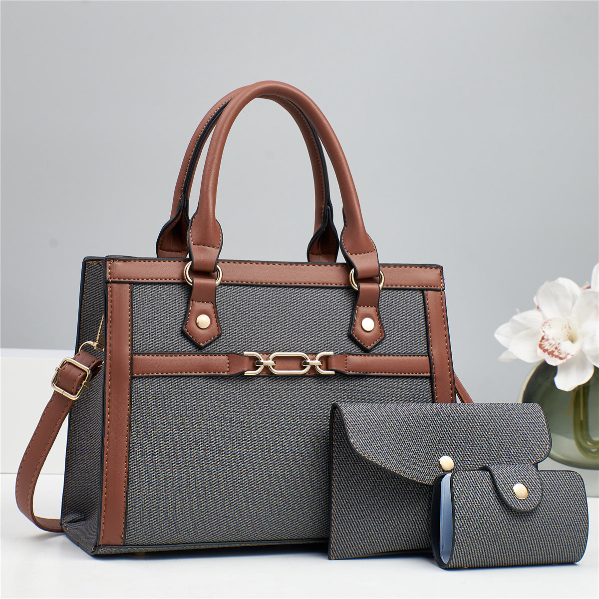 Stitching Contrast Color Fashion Mother-and-Child Bag Three-Piece Set