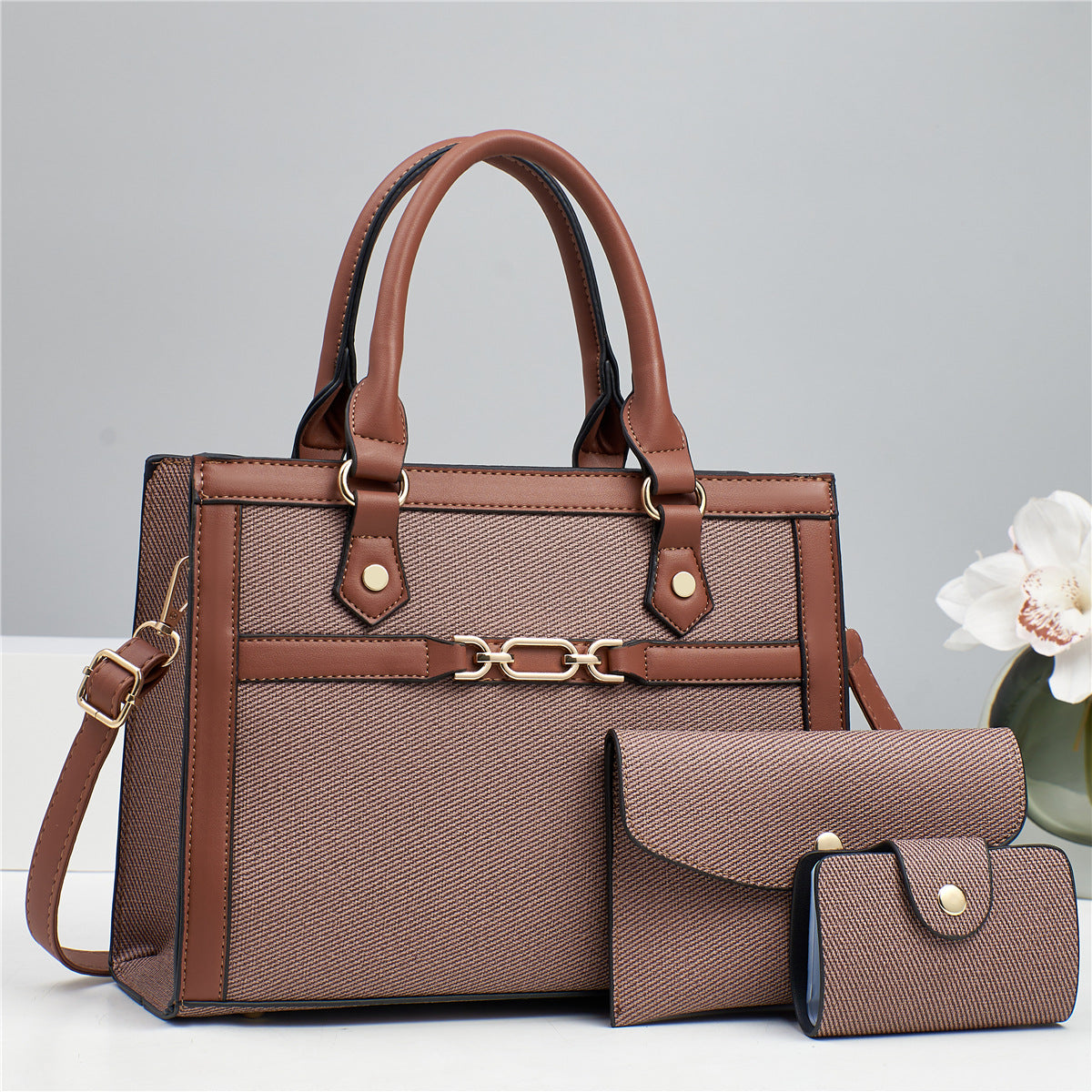 Stitching Contrast Color Fashion Mother-and-Child Bag Three-Piece Set