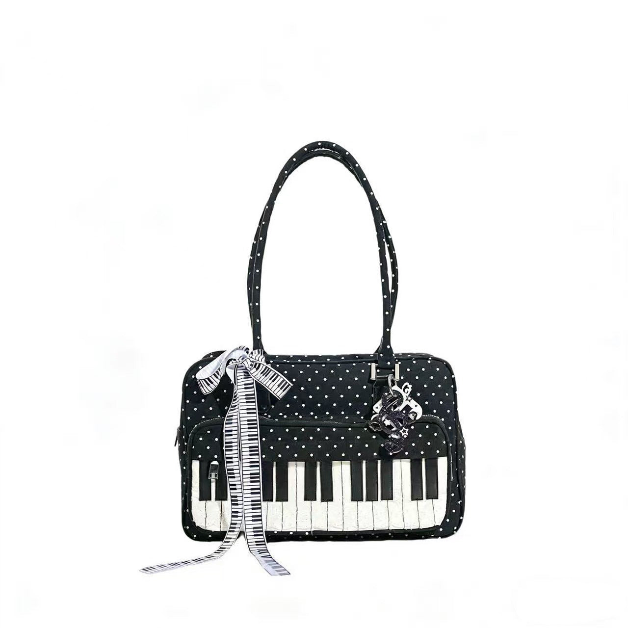 Lightweight Abeibi Polka-Dot Black And White Piano Key Shoulder Bag