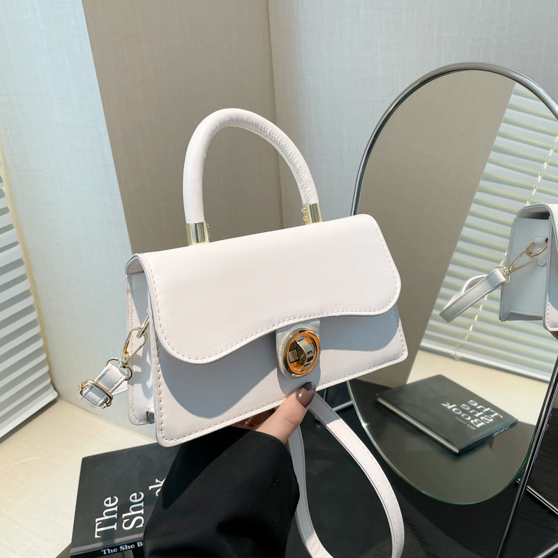 Spring Womens Commuter Light-Luxury Solid-Colored Crossbody Bag With Lock Closure