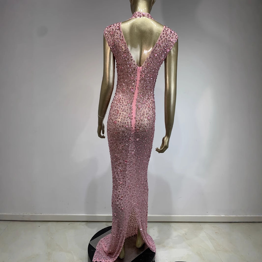 Rhinestone Dress Ball Party Long Dress Host Party Bridal Dress